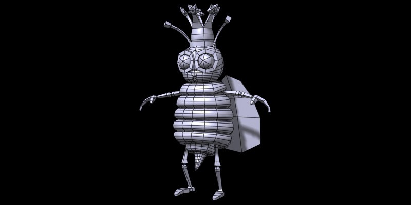 Bee Character Low Poly Model Wire, 2013