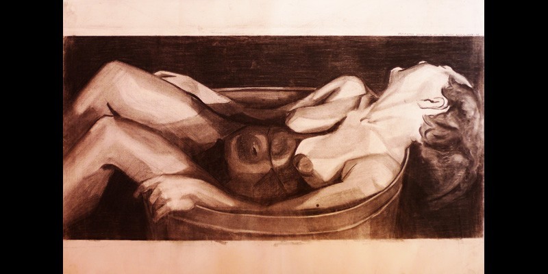 Dona banyant-se, Charcoal on paper, 100 x 70 cm., 1999