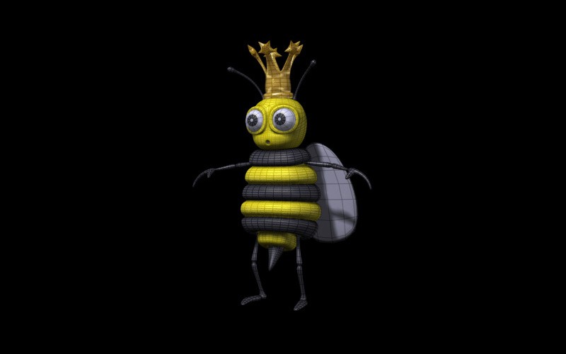 Bee Character High Poly Model Textured Wire, 2013